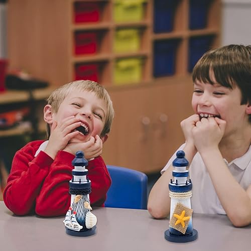 Miniatura 5 de 2 piezas de mini decoración de faro, modelo de faro en miniatura de madera, decoración temática náutica para baño, baby shower, fiesta, guardería