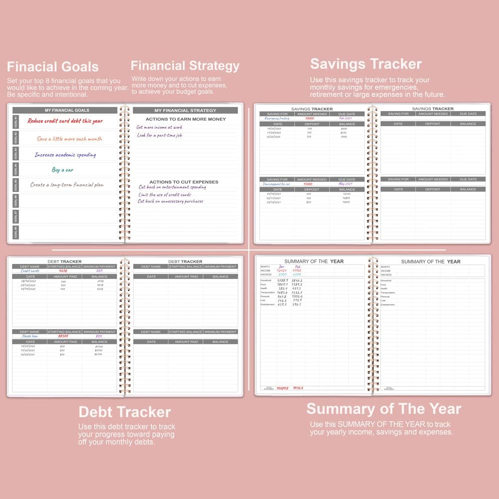Budget Planner & Monthly Bill Organizer with Pockets. Expense Tracker Notebook, Budgeting Journal and Financial Planner Budget Book to Control Your Money, PP Cover, 8" x 9.5" – Rose thumbnail