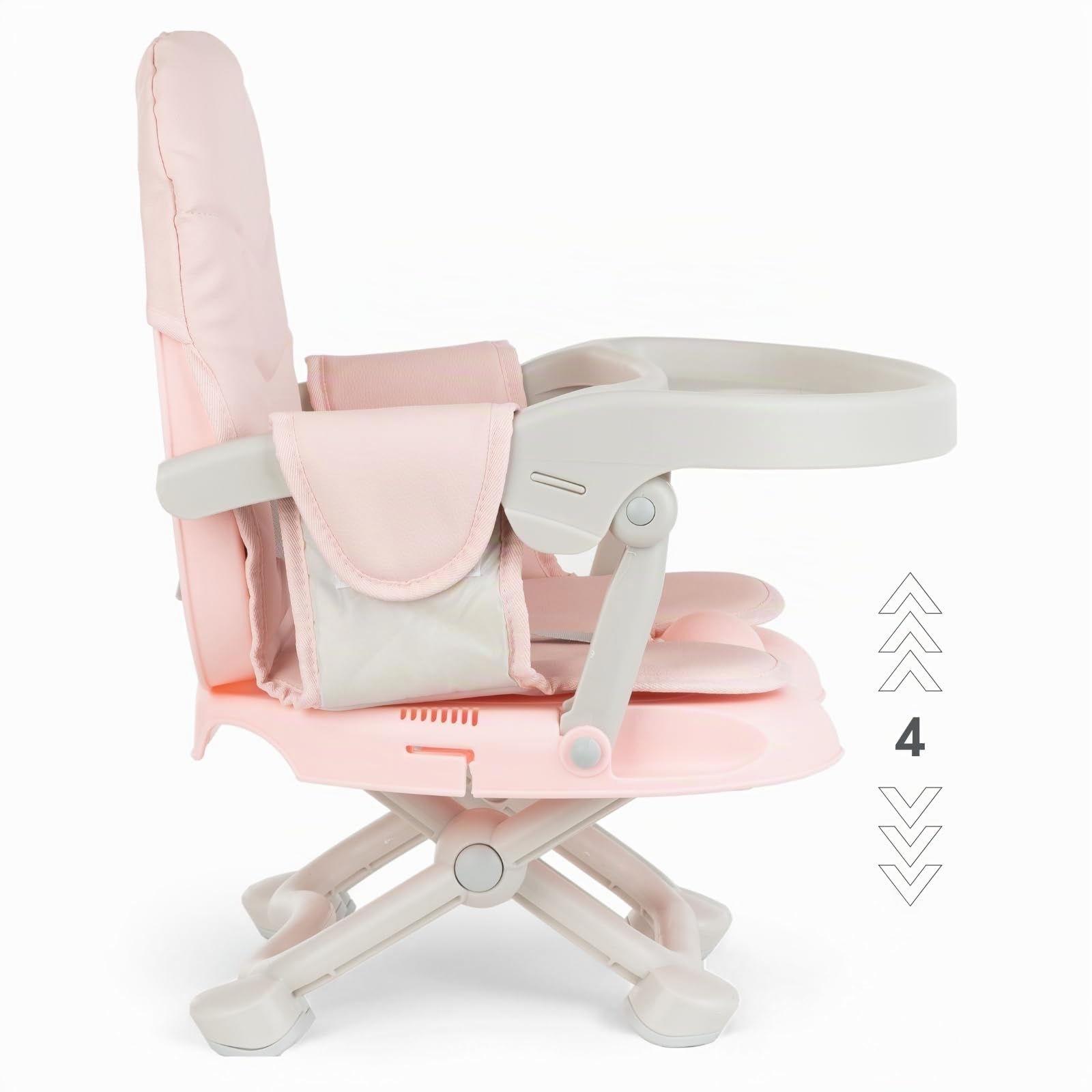 KikkaBoo Sollevatore per sedia PAPPO, Booster fino a 36 mesi, sedile sollevatore pieghevole, vassoio rimovibile, seggiolone da viaggio portatile e regolabile, compatto, rosa
