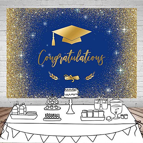 Fondo fotográfico para graduación azul y dorado 7x5ft miniatura 4
