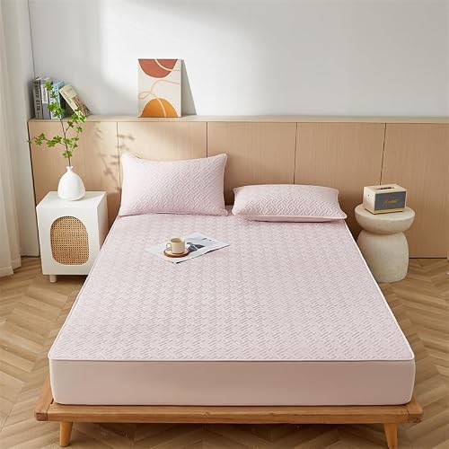 Pink Quilted Fitted Mattress Protector Queen 60