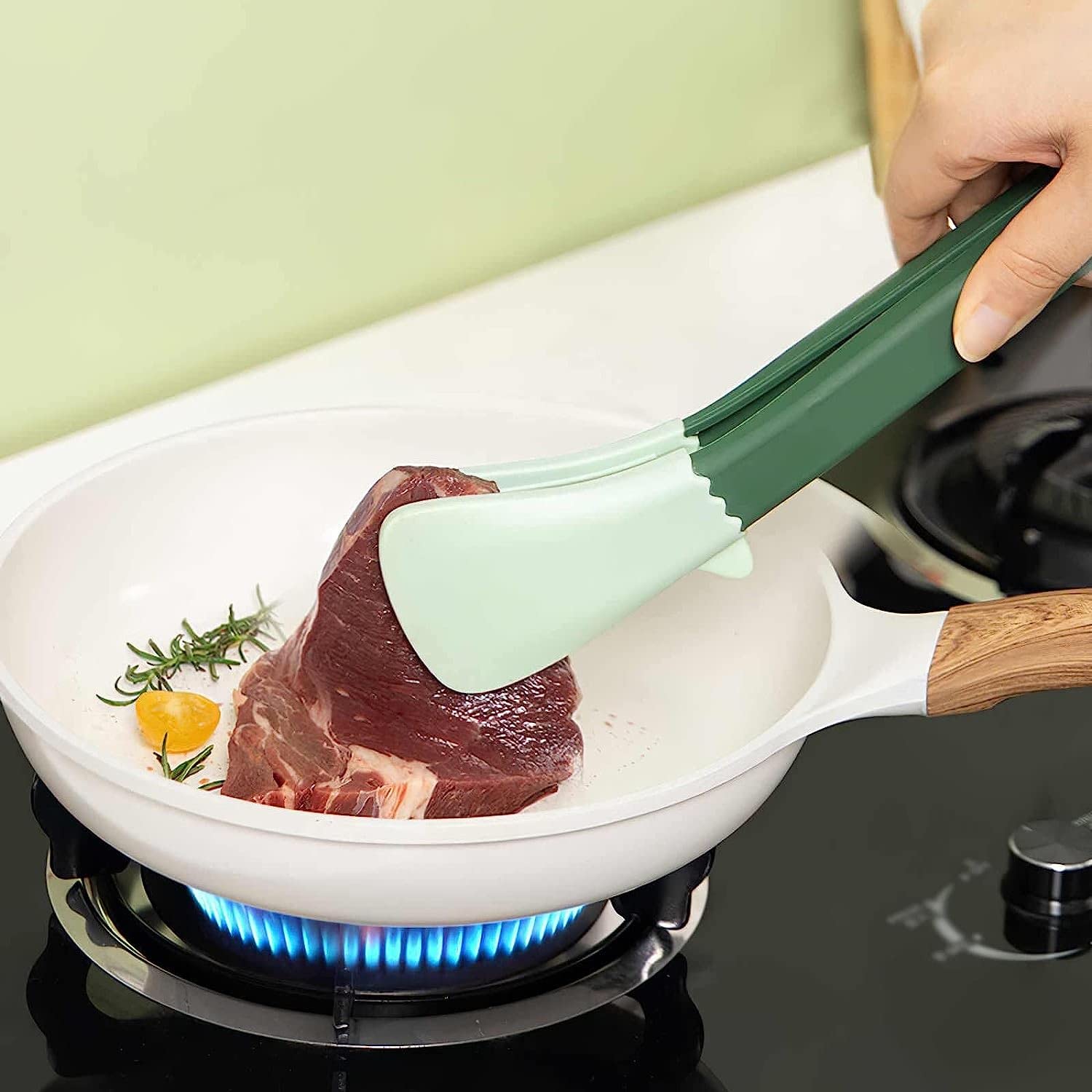 Pinza para bistec para cocinar Pinza para Alimentos Cocina Multifuncional Resistente al Calor Antideslizante Pinza para Barbacoa Alicates para Pinzas para bistec para el hogar (Color : Verde) (Verde