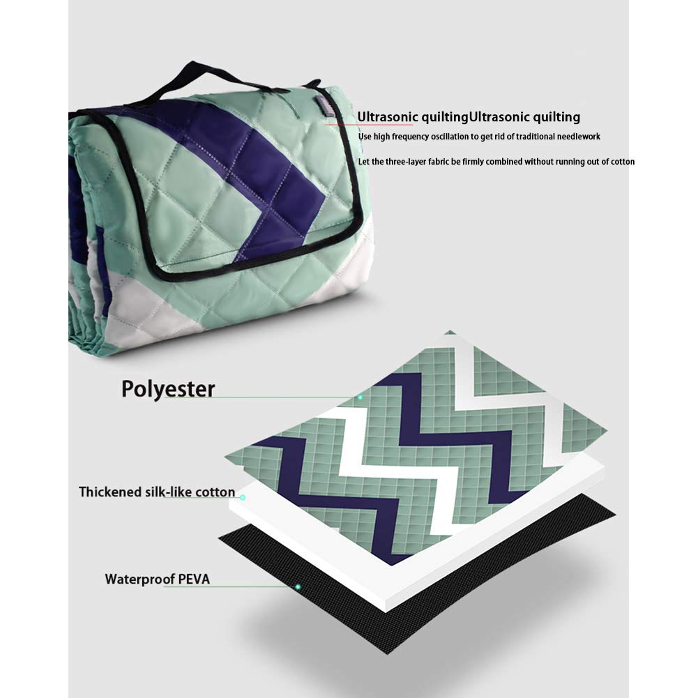 Coperta da Picnic Spessa con Manico Extra Grande Trapuntato Imbottito All'aperto Zigzag Impermeabile Portatile Pieghevole Lavabile in Lavatrice per Bambini Spiaggia Campeggio Giardino (Blu)