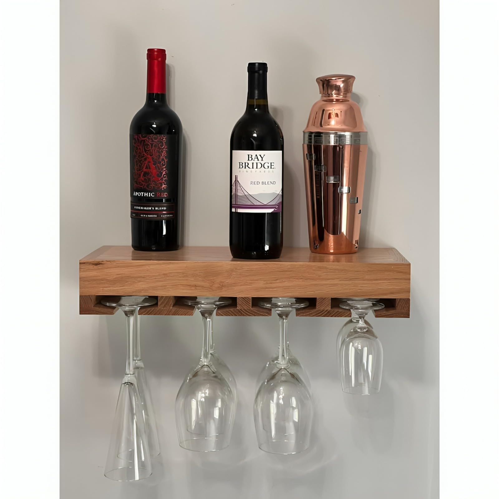 Sheesham Wood Wine Rack – Wall Mounted Holder for Bottles & Glasses – Rustic Wooden Bar Shelf for Kitchen, Dining, Living Room, Mini Bar, Hanging Cabinet Organizer, Home Bar (Mode 2)-image-33