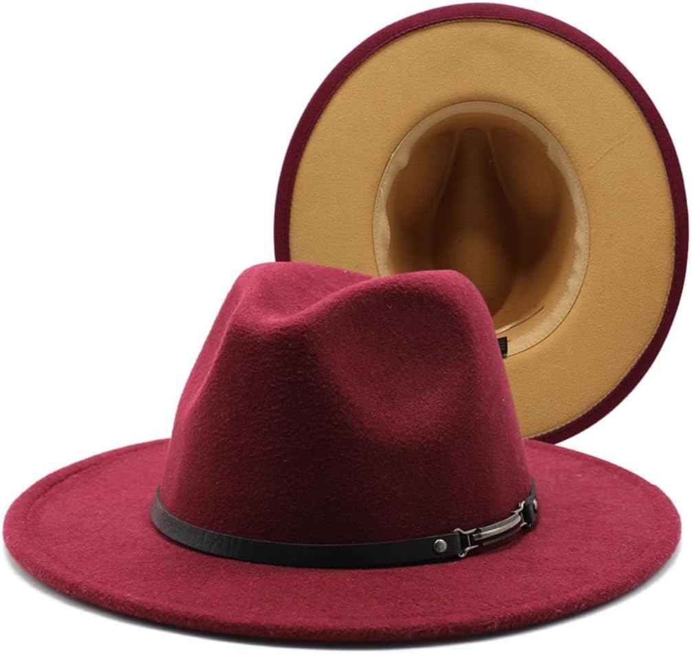 Two-Tone Wool Felt Fedora Hat, Orange to Black Gradient, Wide Brim with Pearl Band, Classic Style for Men