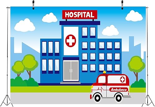 Miniatura 5 de BELECO Telón de fondo de fotografía de hospital, de 5 x 3 pies, ambulancia, atención médica, fondo de enfermería, escuela, enfermera, graduación,