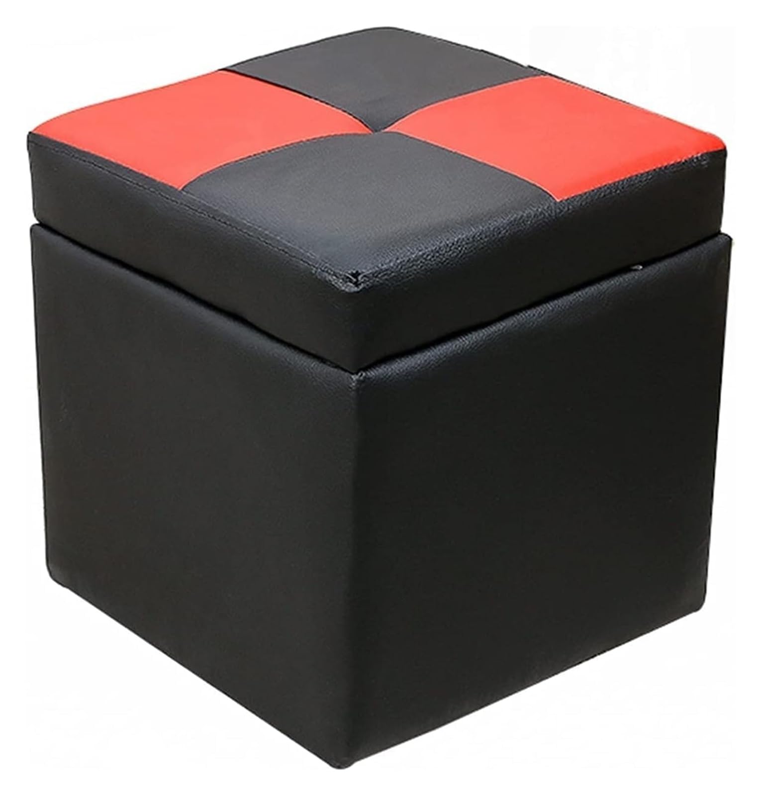 Pouf repose-pieds simili cuir assise capitonnée et coffre de rangement