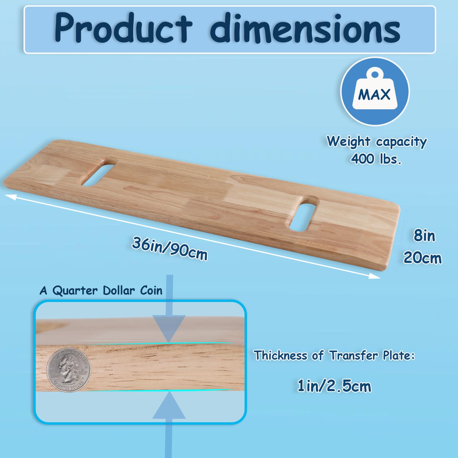 King Mills Tabla de transferencia extra ancha y gruesa de madera de pino para transferir a silla de ruedas, cama o coche. Ideal para personas mayores, ancianos o pacientes de terapia física. XXL