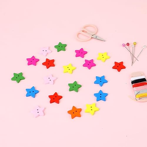 Miniatura 6 de 100 botones de estrellas de madera, botones de costura de estrellas coloridas con 2 agujeros, botones de estrella pequeños para manualidades, botón