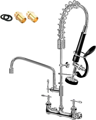 Grifo de fregadero comercial, grifo comercial con rociador, grifo central ajustable para restaurante montado en la pared, boquilla de 8 pulgadas y