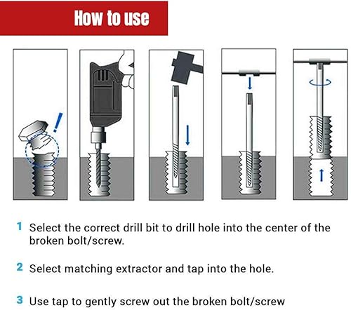Miniatura 5 de NORTOOLS Juego de 6 piezas de extractor de tornillos dañados y pernos rotos con kit de herramientas de eje de cambio rápido de 14, extractor de