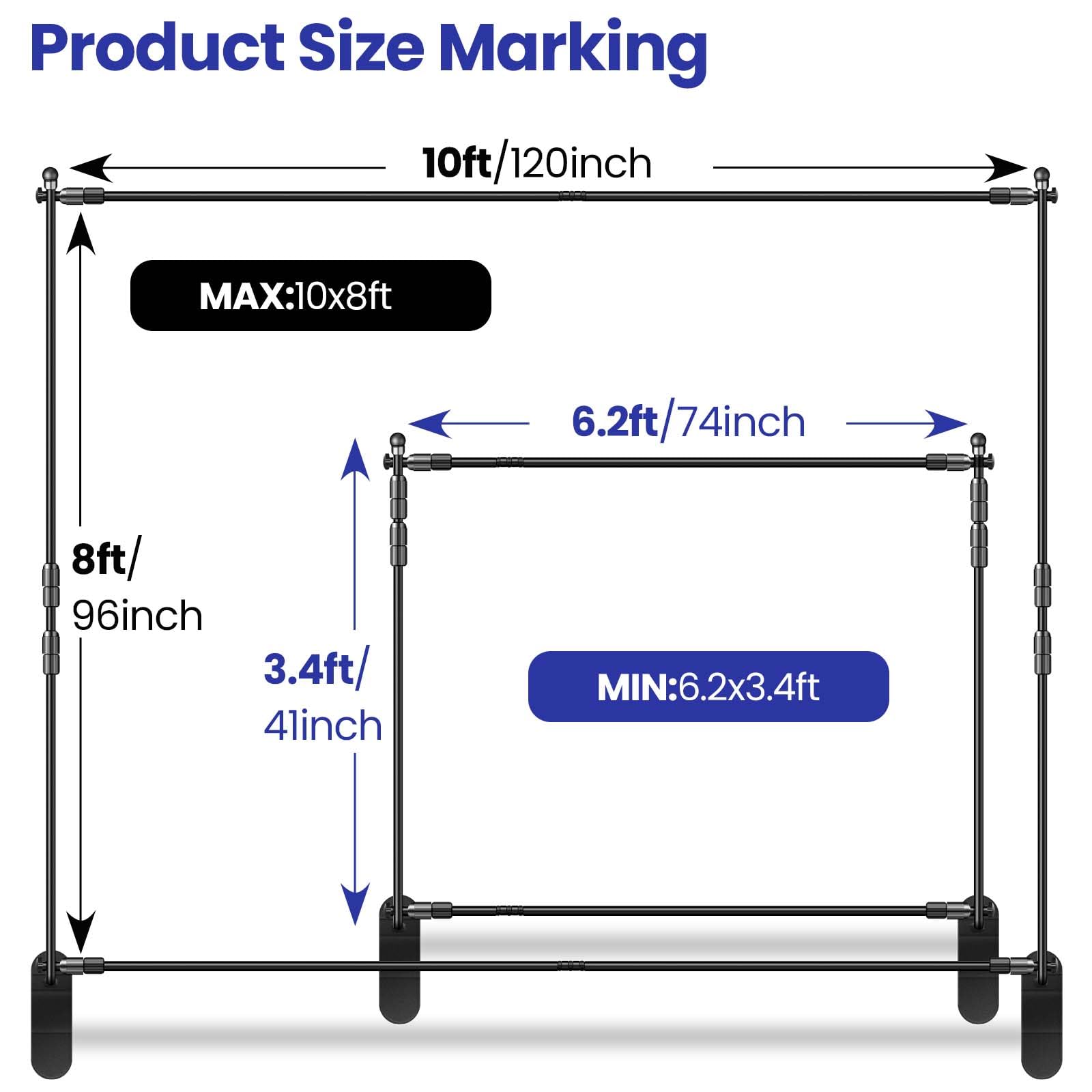 Jiang&Rong 10x8ft Photo Backdrop Stand Kit - Adjustable Telescopic Booth Background Stand with Step and Repeat Frame for Professional Photography, Trade Shows, Events