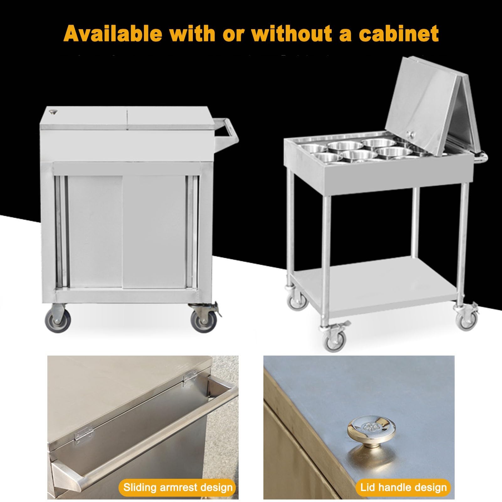 Cact Carrello da cucina in acciaio inox su ruote, carrello Utili per sala da pranzo e lavanderia, scaffale commerciale Sto (64 x 48 x 80 cm)