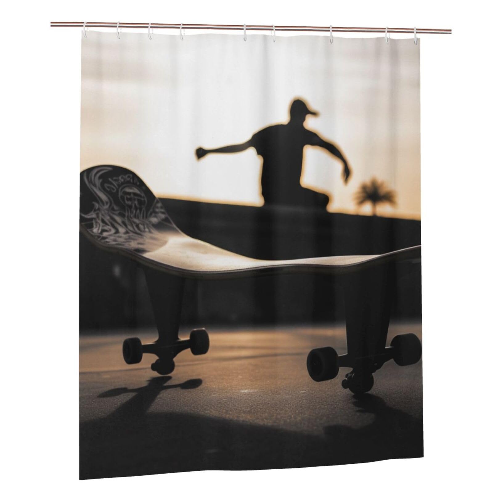 BWWHCCTI Skateboard print Printed Shower Curtain With 12 Plastic Hooks Opaque Quick Drying Waterproof Shower Curtains Sets For Bathroom 152x183 Cm