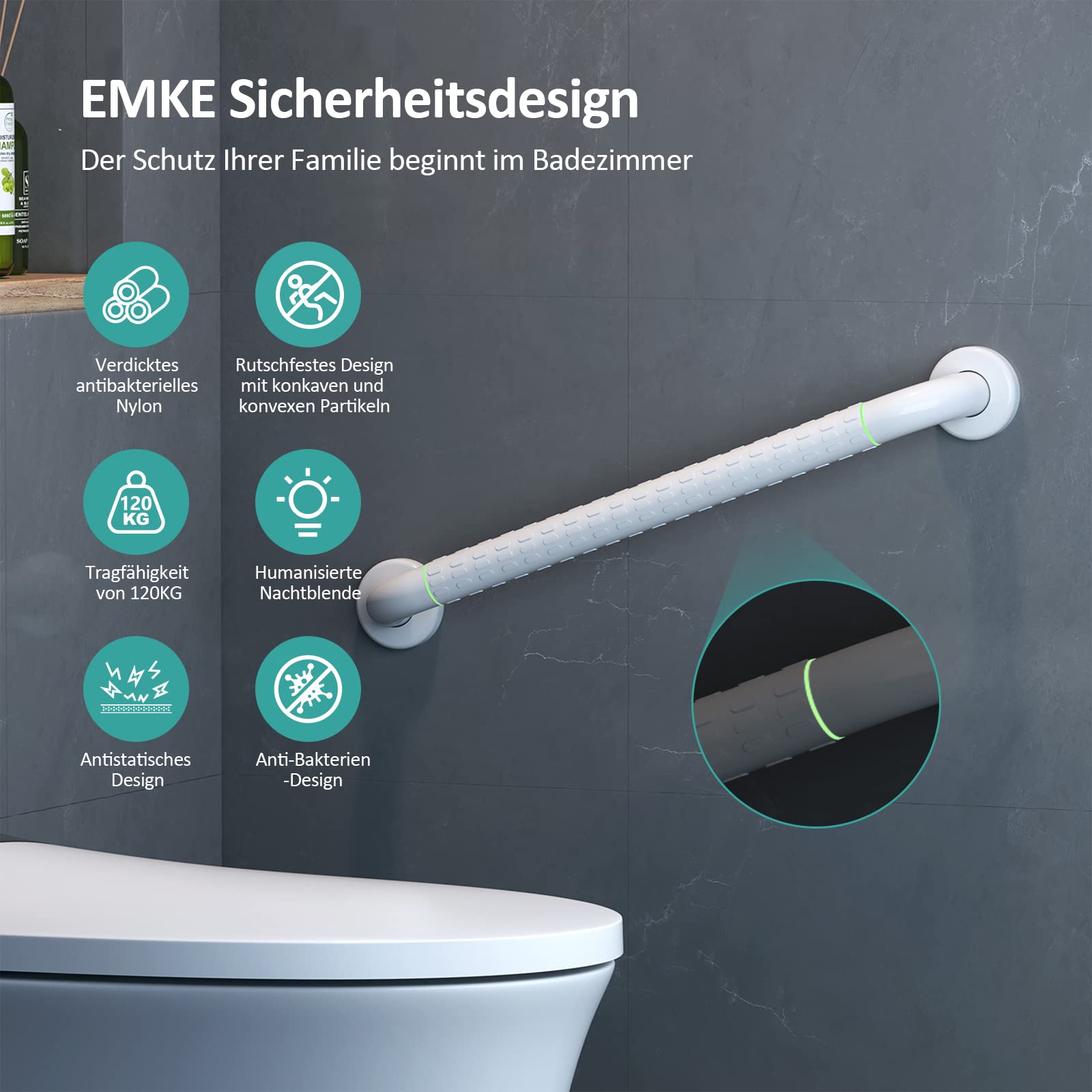 EMKE Haltegriffe für Senioren, Haltegriff Dusche, 50 cm, Weiß