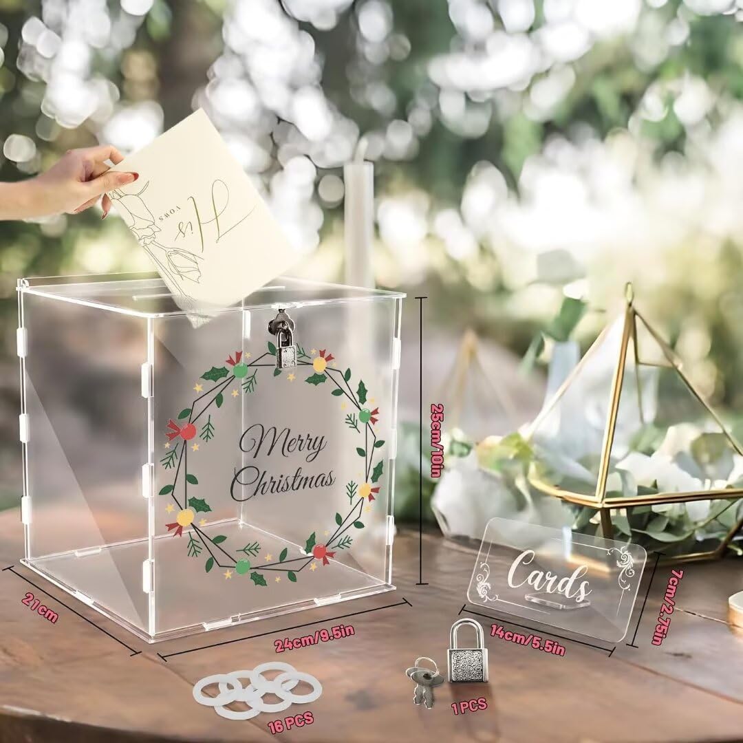 Grande Acrilico Scatola di Carta di Nozze Scatola - Scatola Porta Buste Matrimonio con Serratura e Slot Scatola, per Ricevimento, Anniversario, Festa del Bambino, Salvadanaio Trasparente
