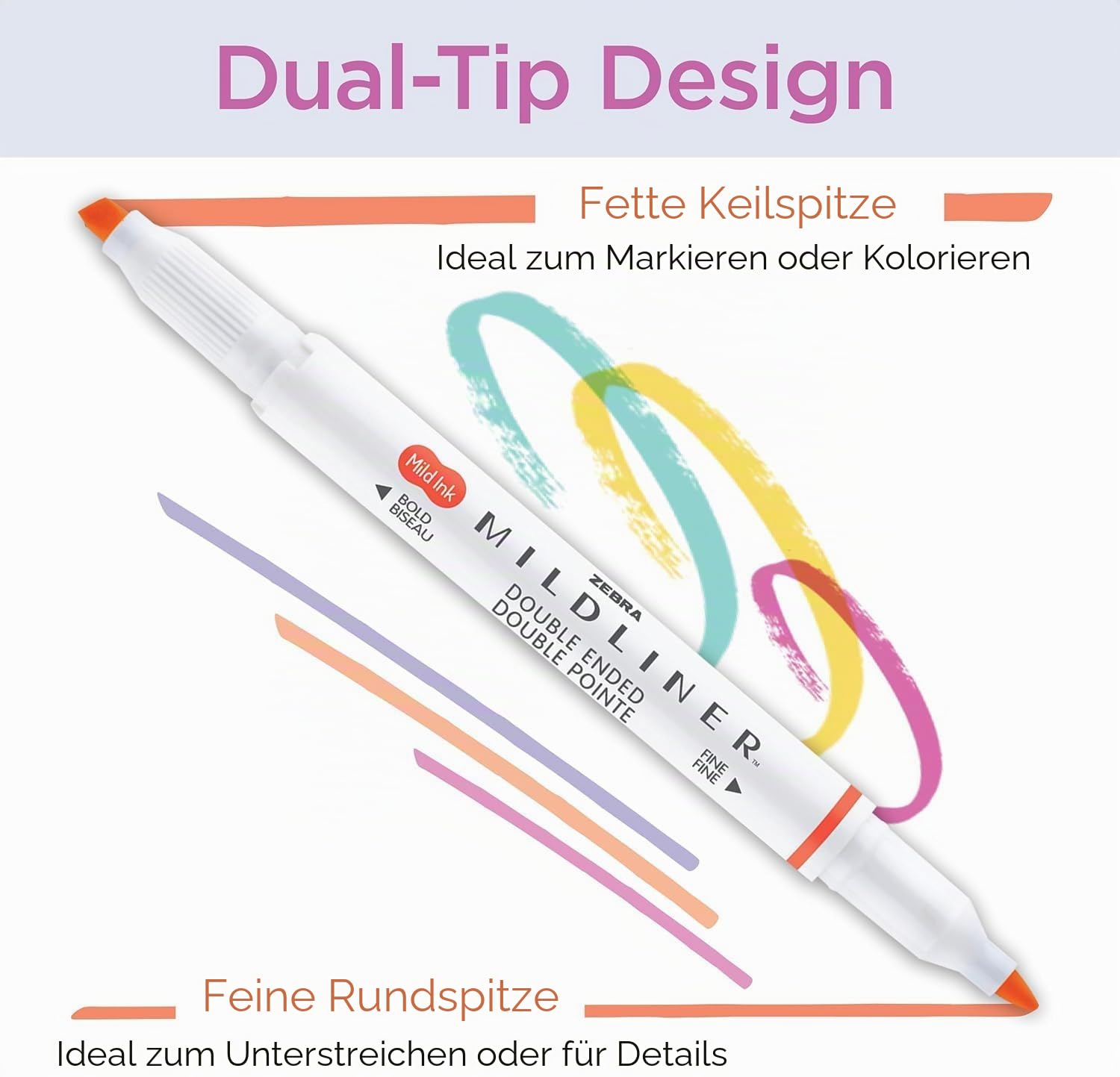 Zebra Pen Mildliner 78301 Textmarker-Set mit doppelter Spitze, breite und feine Spitze, kein Ausbluten, ideal für Bibelhervorhebung, Journaling, Schul- und Bürobedarf, Tropische Biskuit-Tintenfarben
