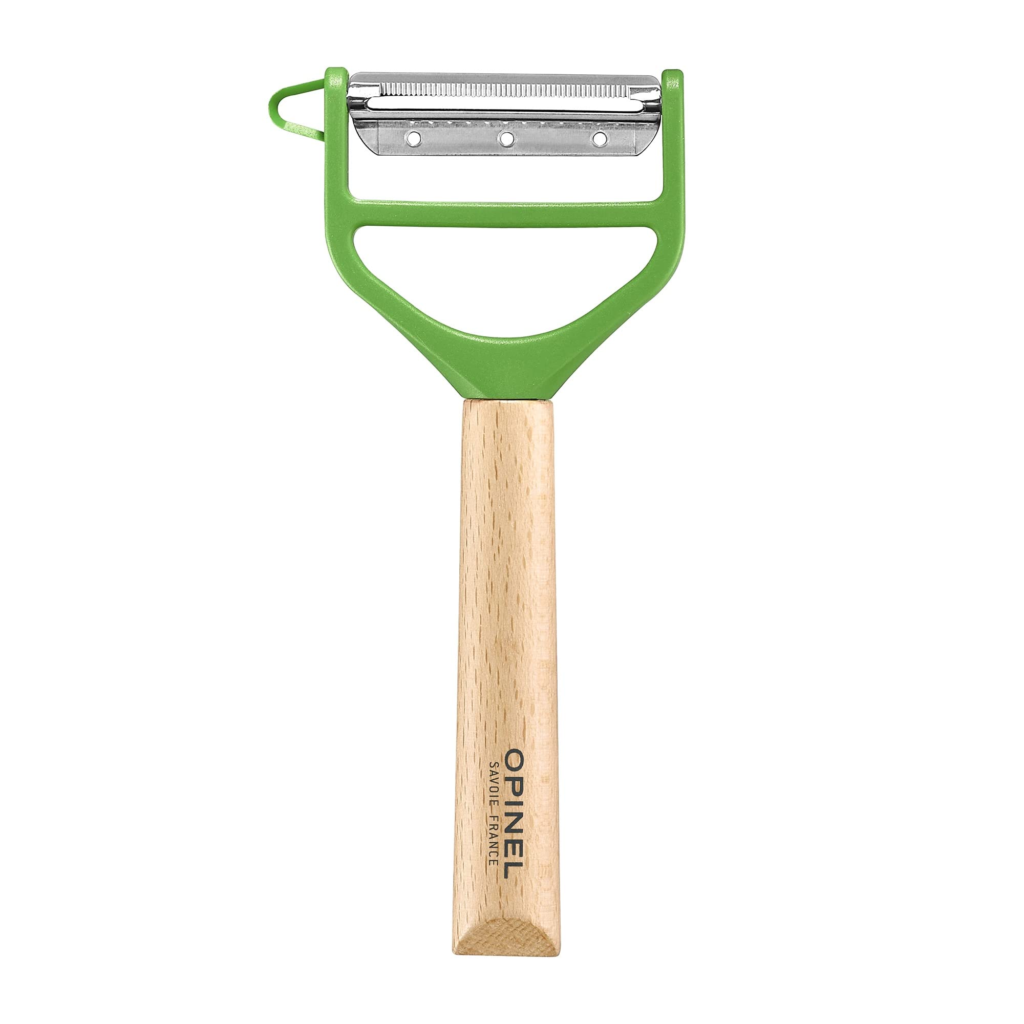Opinel T-Duo Wooden Peeler in Green for Peeling Vegetables and Preparing Juliennes 254620