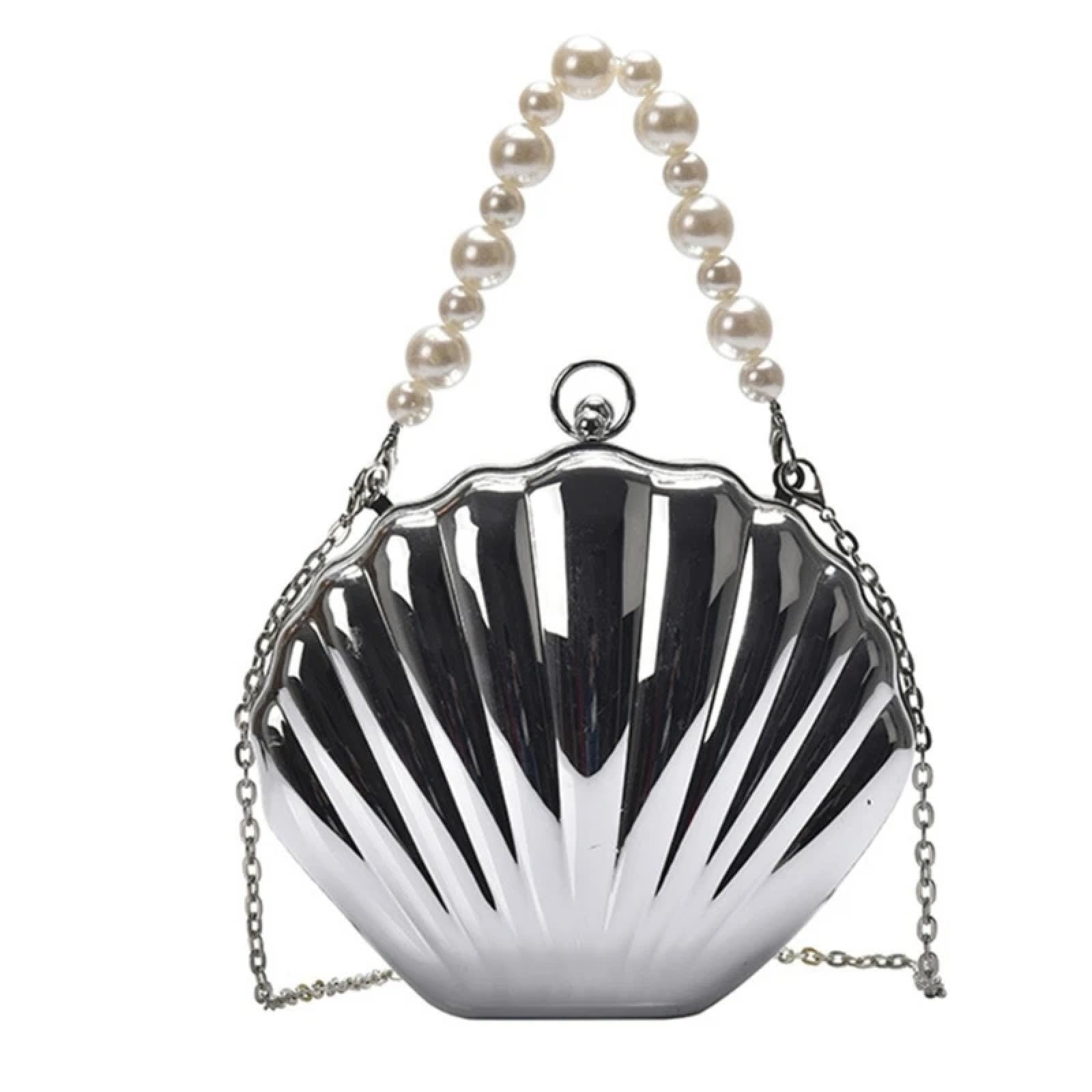 Abendtasche Damen Clutch Damen Muschel-Form Schulter Tasche Mit Perlen Griff Umhängetasche Mit Kette Mode Party Hochzeit Clutch Handtasche Täglich Gebrauch