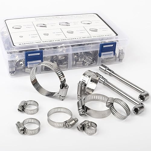 Miniatura 5 de HongWay Paquete de 78 abrazaderas de manguera, rango ajustable de 1/4-2 pulgadas (0.236-2.008 in), abrazaderas de manguera de acero inoxidable 304