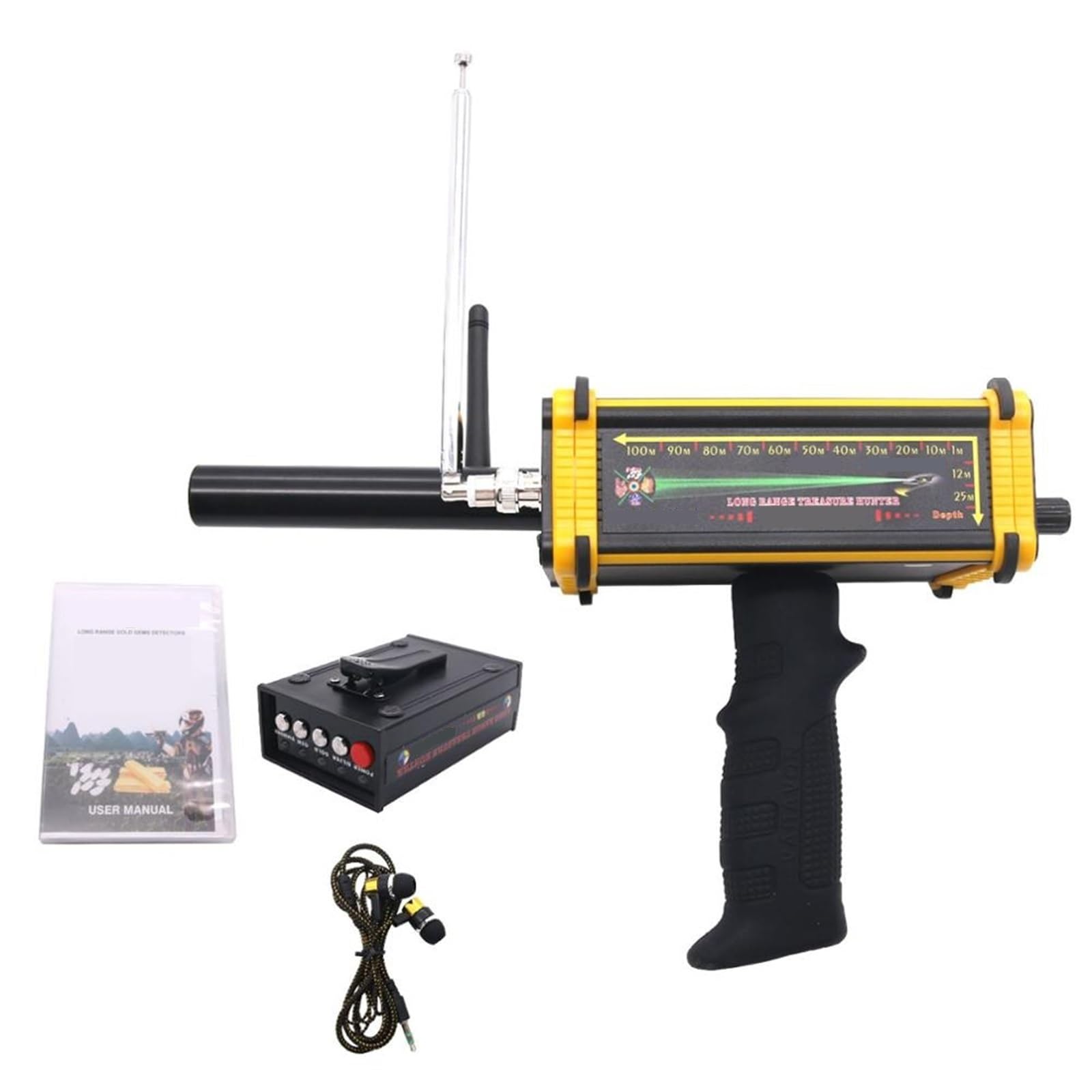 Rilevatore Di Metalli E Oro A Lungo Raggio Sotterraneo 100 M Display A LED 2 Antenne Custodia In Plastica Rilevamento Sensibile Precisione