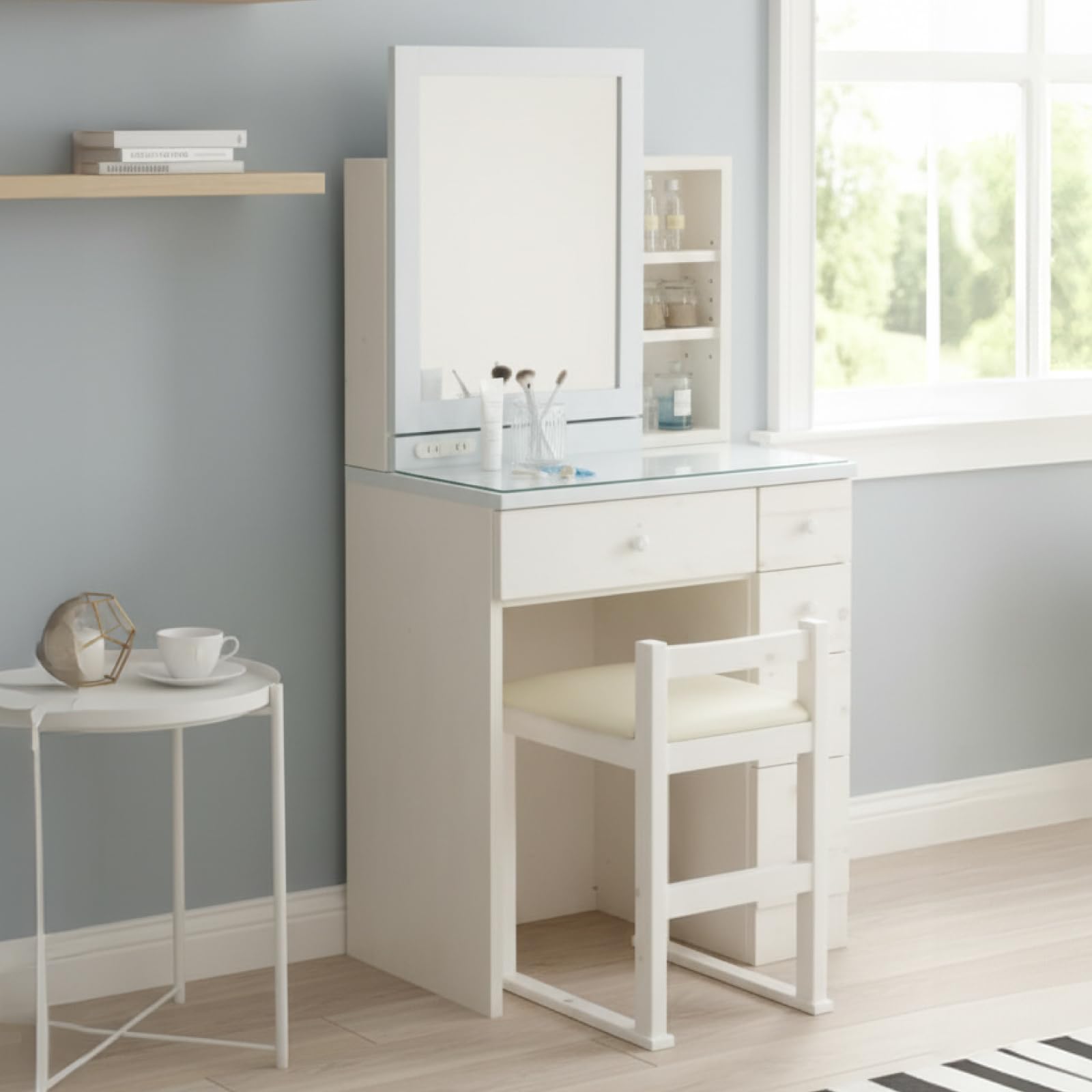 【幅85㎝】ドレッサー テーブル 一面鏡 収納付き おしゃれ 【ホワイト】 テーブルドレッサー ドレッサーテーブル 幅85 ドレッサー 化粧台
