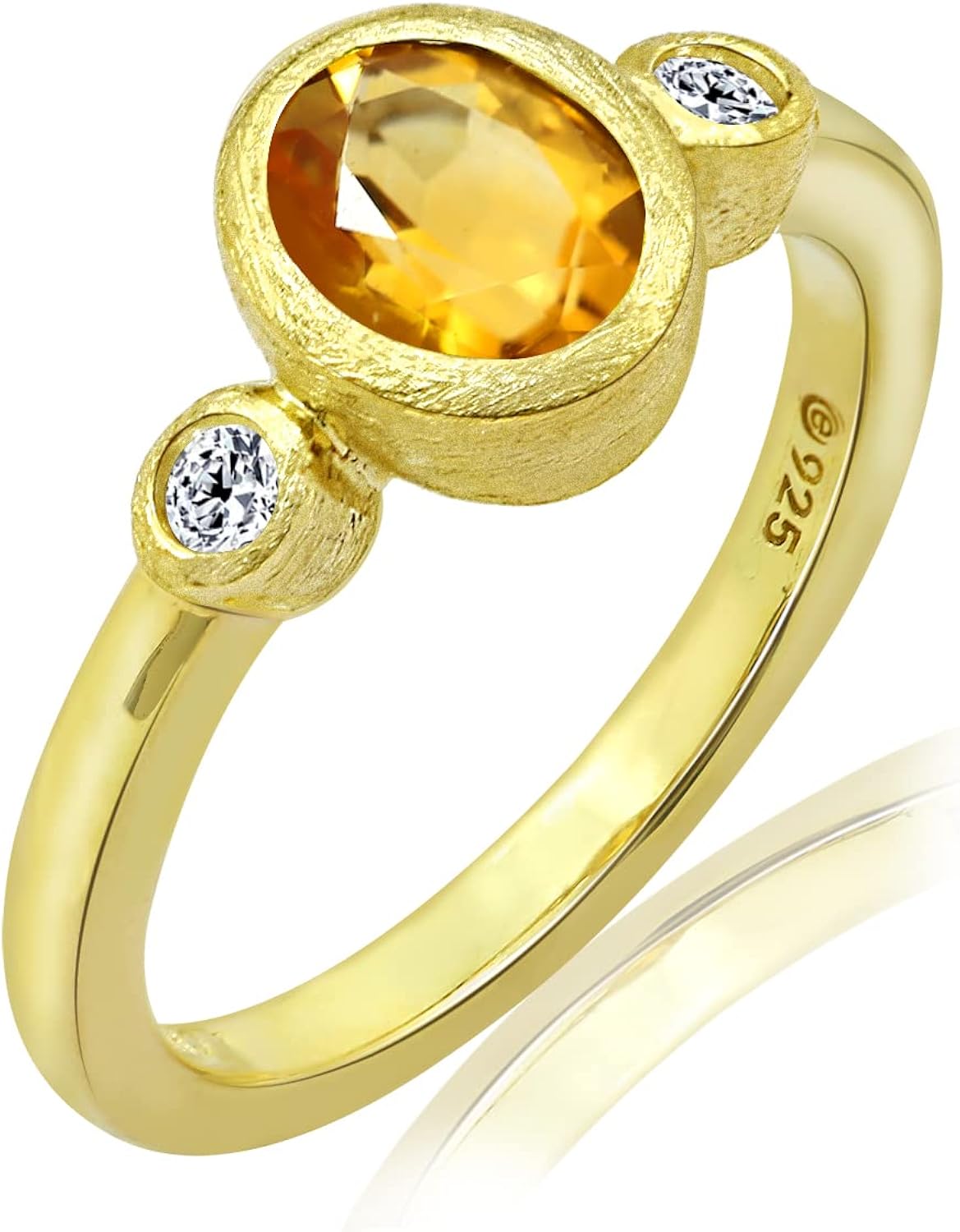 Tienda Collection Gold Plated Sterling Silver Round-Shaped Amethyst and Infinite Elements Cubic Zirconia Textured Finish Ring