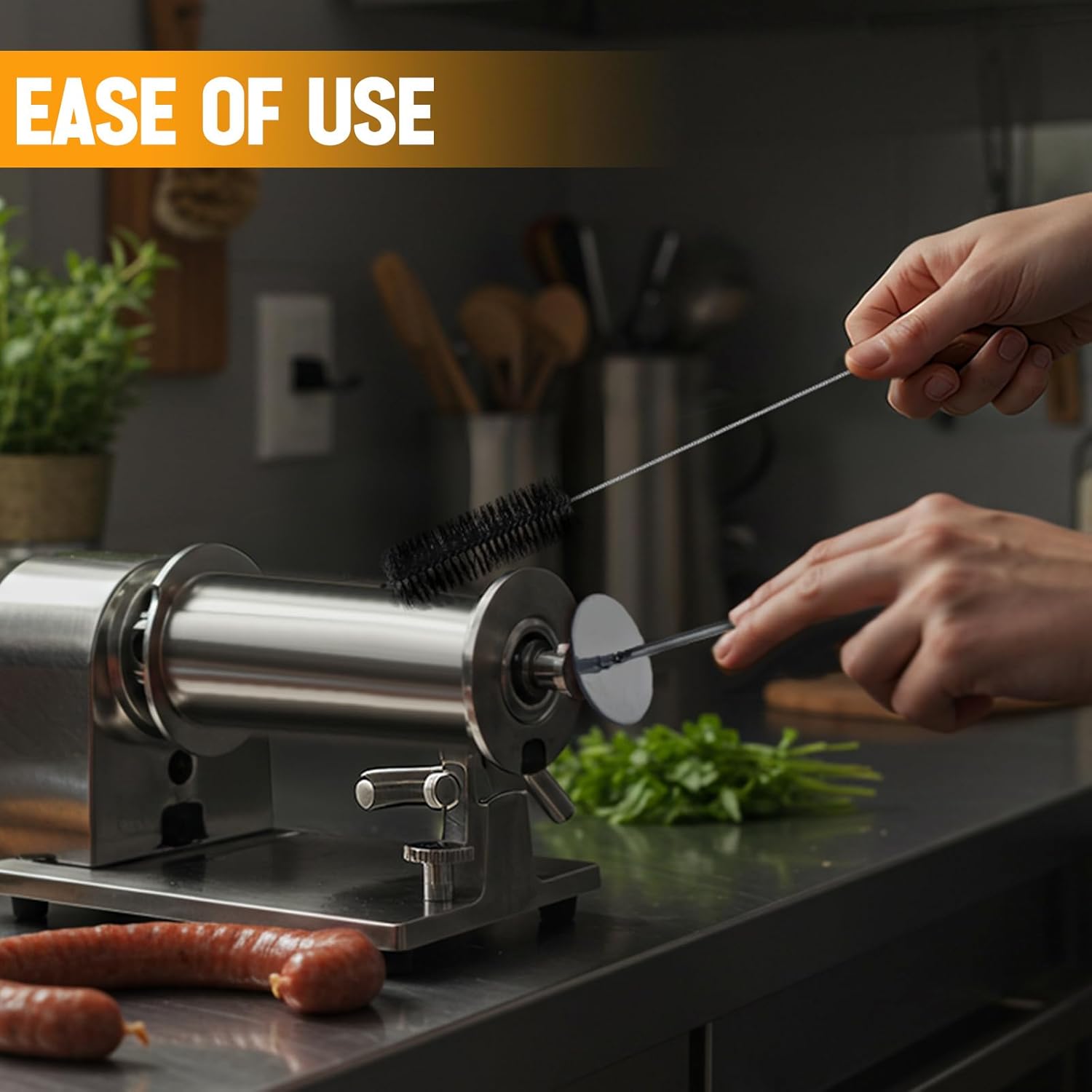 Set of 4 Sausage Maker Stuffing Tube Cleaning System 3/8" 5/8" 7/8" 1-1/8" Stuffing Tube Cleaning Brush Cleaner Set Stainless Steel Tool Kit for Sausage Stuffer Machine Household Kitchen