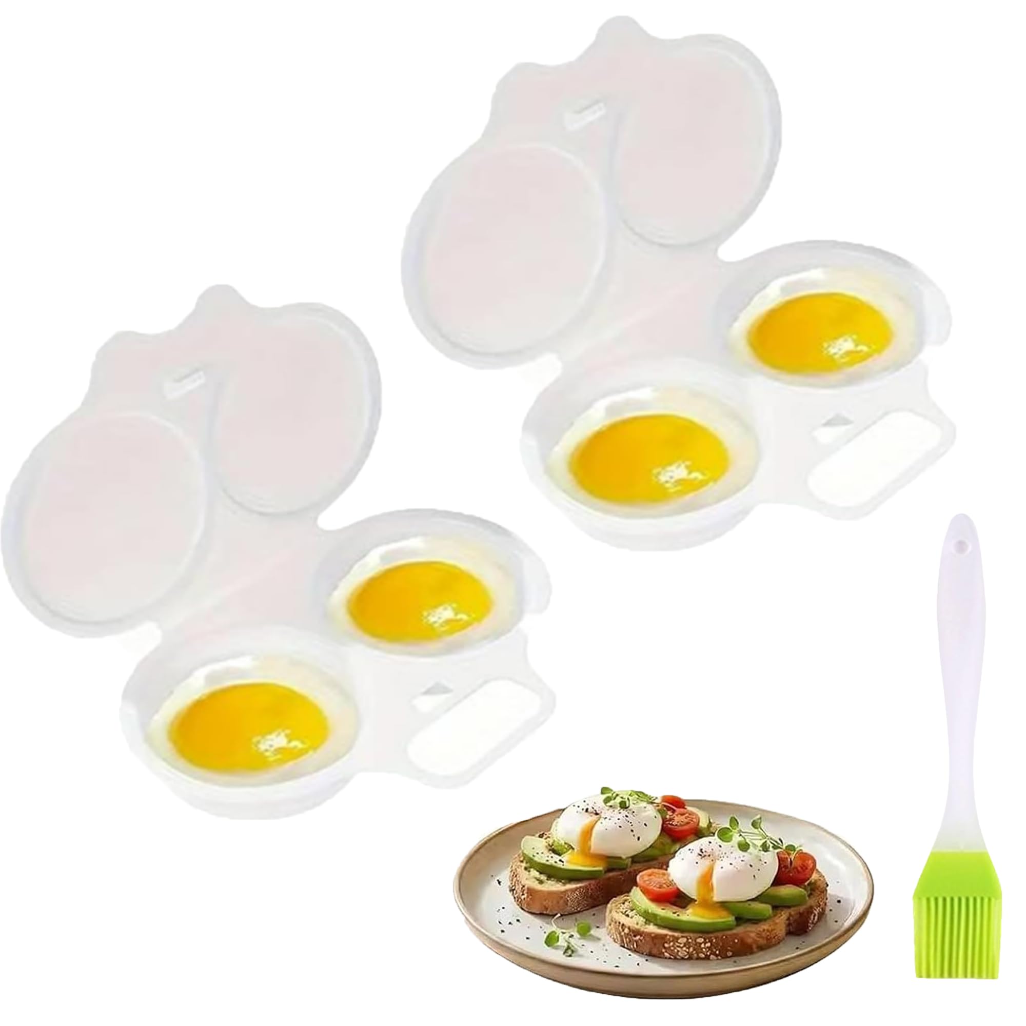 Microwave Egg Poacher With Lid & Handle, Dual Cavity Microwave Egg Boiler Poacher, Reusable Nonstick Poached Egg Maker, Quick Oil-Free Cooking For Home Breakfast, Kitchen Gadgets