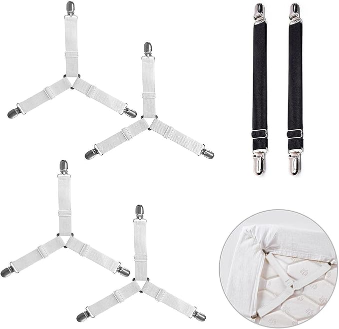 QEEQPF 6piece bed sheet tensioner, adjustable elastic bed sheet clamp
