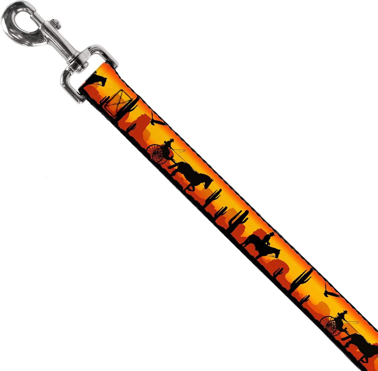 Dog Leash Cowboy Silhouette Western Landscape Reds Black 6 Feet Long 1.0 Inch Wide