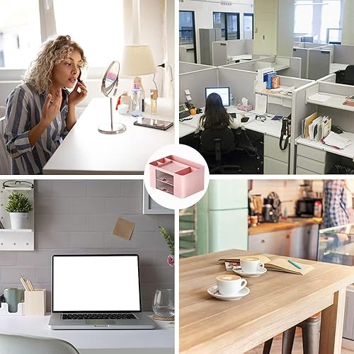 Miniatura 2 de Organizador estacionario de escritorio de 7 rejillas con cajón, organizador de mesa de plástico multifuncional y soporte para bolígrafos para la