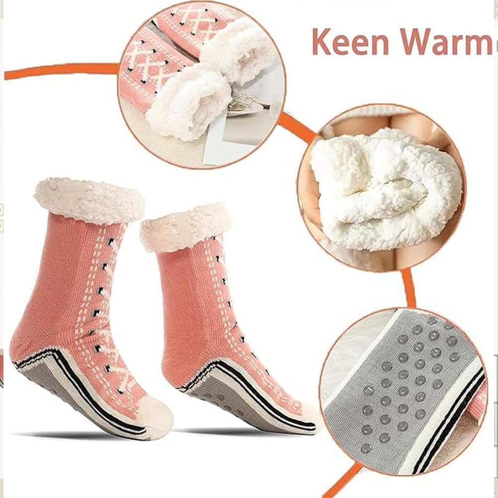 Ultra-Thick Cashmere Slipper Home Socks,Warmth Slipper Socks With Non Slip Shimmery Women (6Pairs)