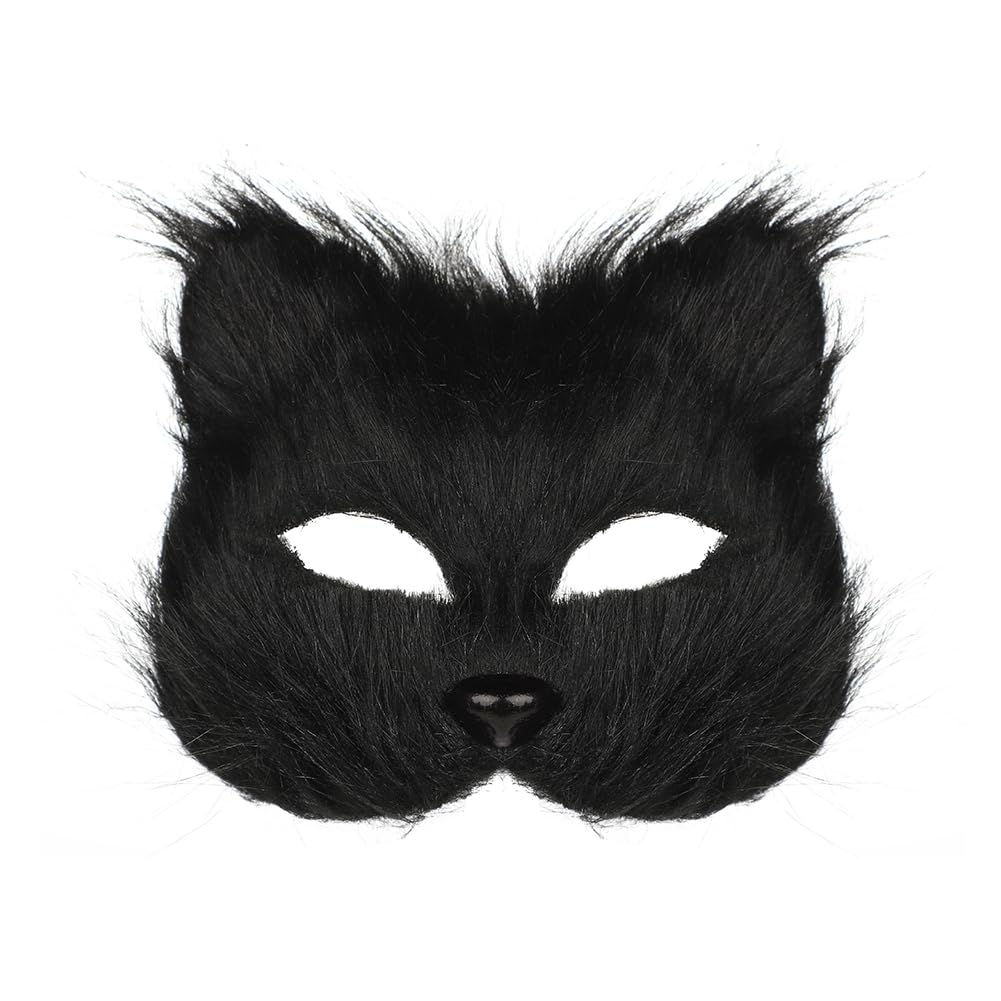 haozaikeji Animal Costume Furry Cat Mask and Tail Paw Gloves Set Faux Fur Plush Wolf Set Includes Mask Long Tail and Gloves Paws for Halloween Costume Fancy Dress Party Cosplay Accessory - Image 3