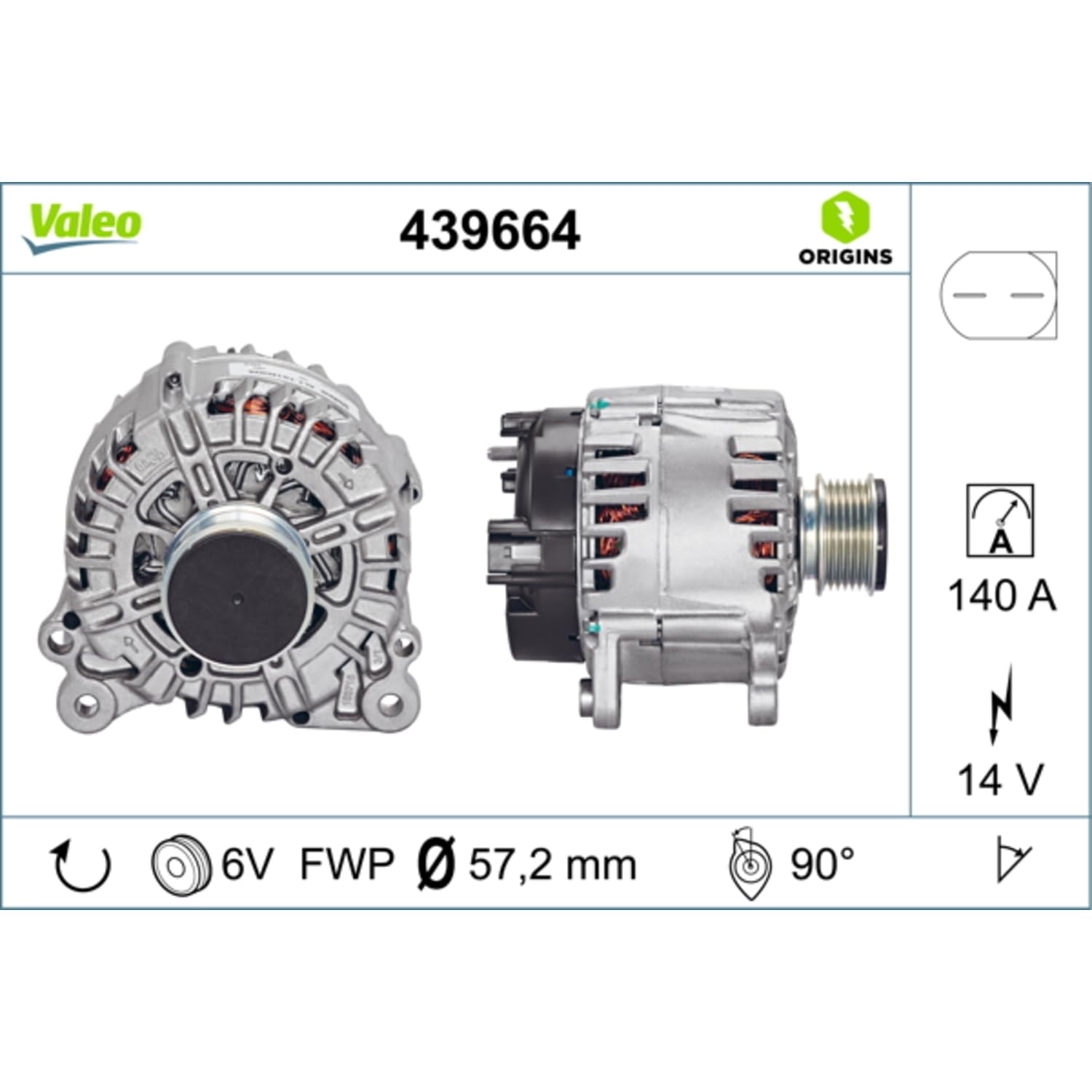 Valeo Alternateur 439664-150 Amp - 6 Stries - 14 V