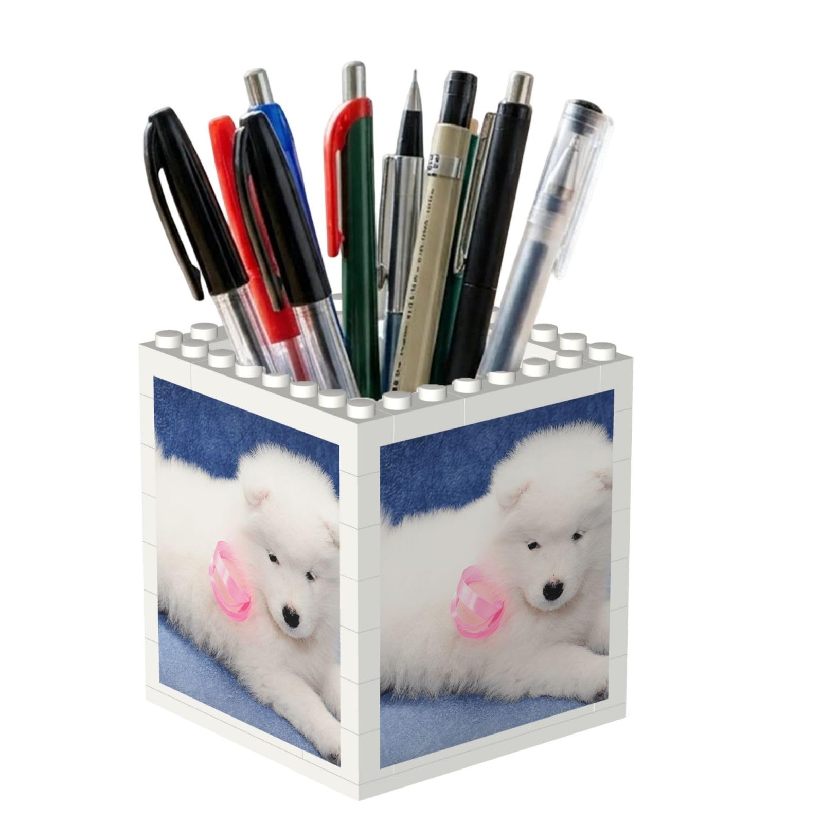 Poadnly Samoyed Puppy White Dogs Puppy With Bow Furry, Pen Pot Pencil Holder for Office Home School, Compact Desk Organiser for Office Stationery