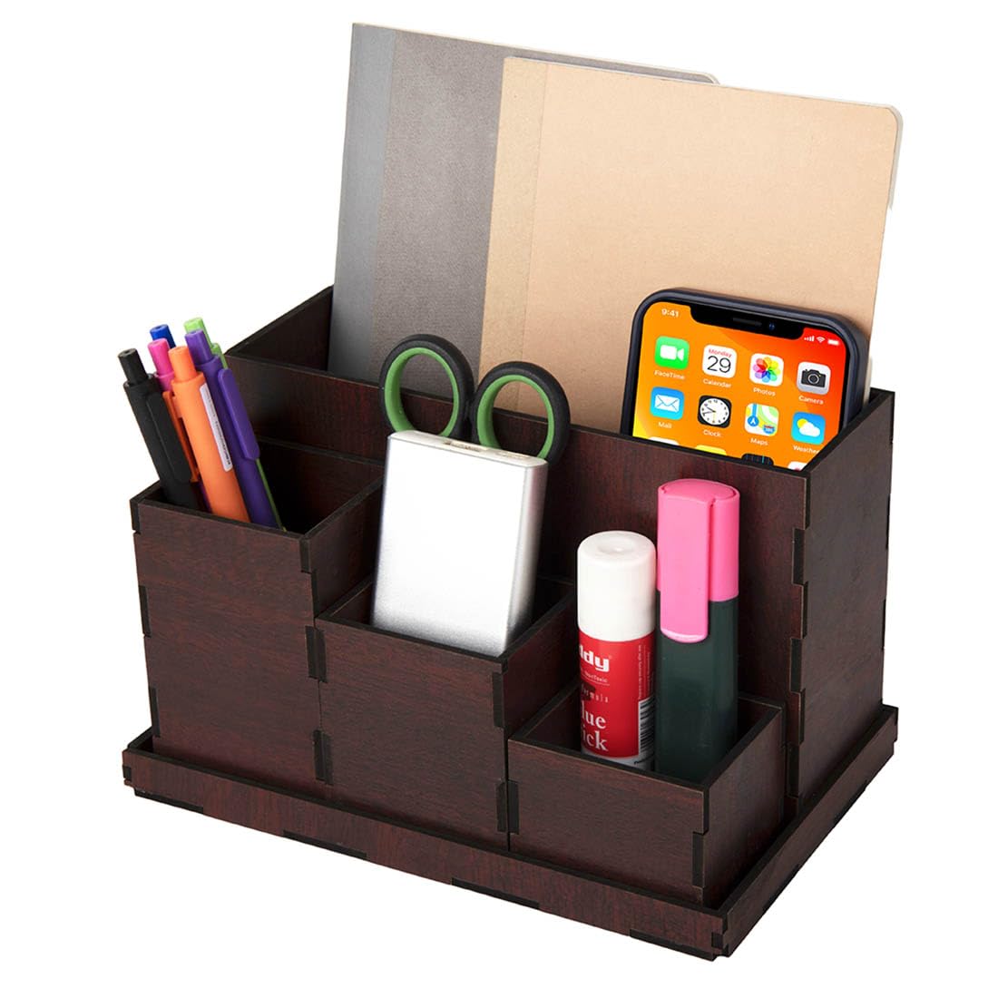 Kebica Stylish Table Organizer Desk Organizer with 4 Different Size Compartments proper storage box for all stationery items (Dark Brown) Kebica Stylish Table Organizer Desk Organizer with 4 Different Size Compartments proper storage box for all stationery items (Dark Brown)