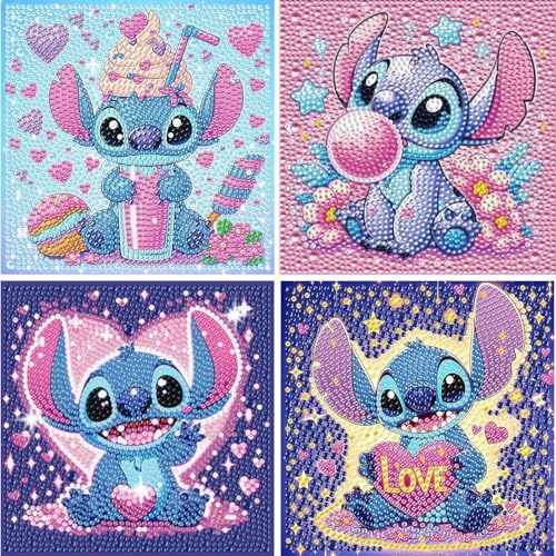 JYLMOOD 4 Packs 5D Diamond Art Kits for Kids Full Drill 5D Cartoon Diamond Painting Kits for Adults Beginners DIY Paintings Kits for Kids Ages 8-12 Home Wall Decor 6x6 Inch with 1 Wooden Frame