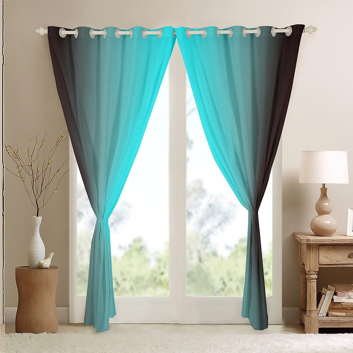 Homemissing Blue and Black Darkening Drapes Gradient Style Curtains for Bedroom Living Room For Kids Women Men Ombre 30%-50% Blackout Curtains Geometric Window Treatments W46*L54 - Image 4