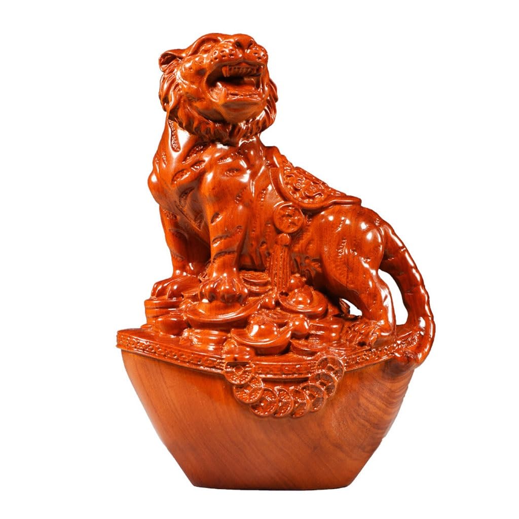 ATREDESES Office Decor Wooden Carving Tiger Ornament Solid Wood Tiger Home Living Room Office Decoration Crafts Home Decor(5.9in)