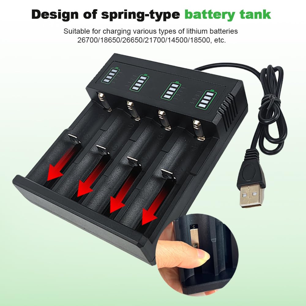 4 Pezzi 2200mAh Batterie 3.7V Ricaricabili, 3.7Volt Button Top NiMH Batteria Ricaricabile con Caricabatterie a 4 Slot, per Fotocamera, Piccolo Ventilatore, LED Lampada Frontale, Luci Solari