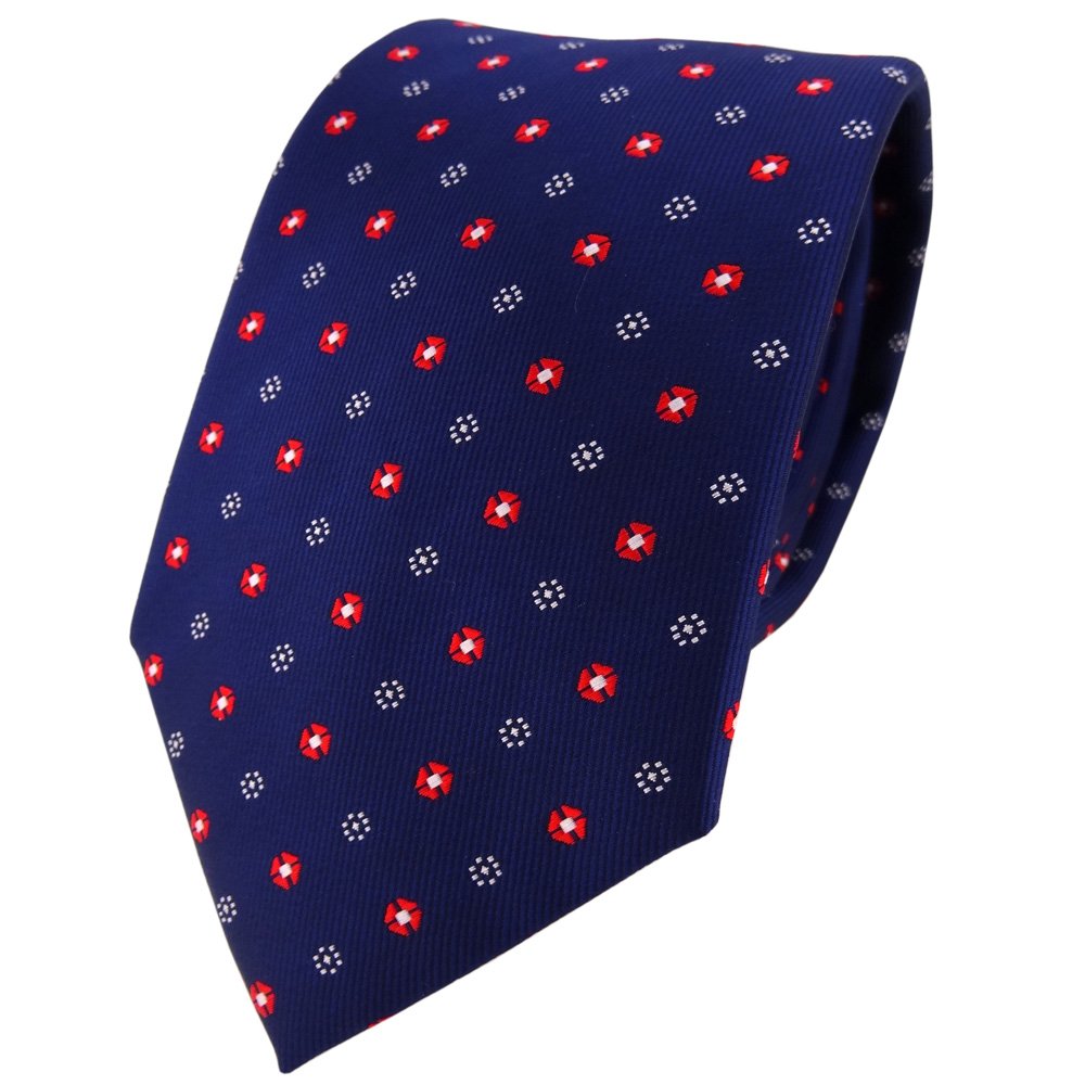 TigerTie Designer tie necktie in marine dark blue red silver dotted