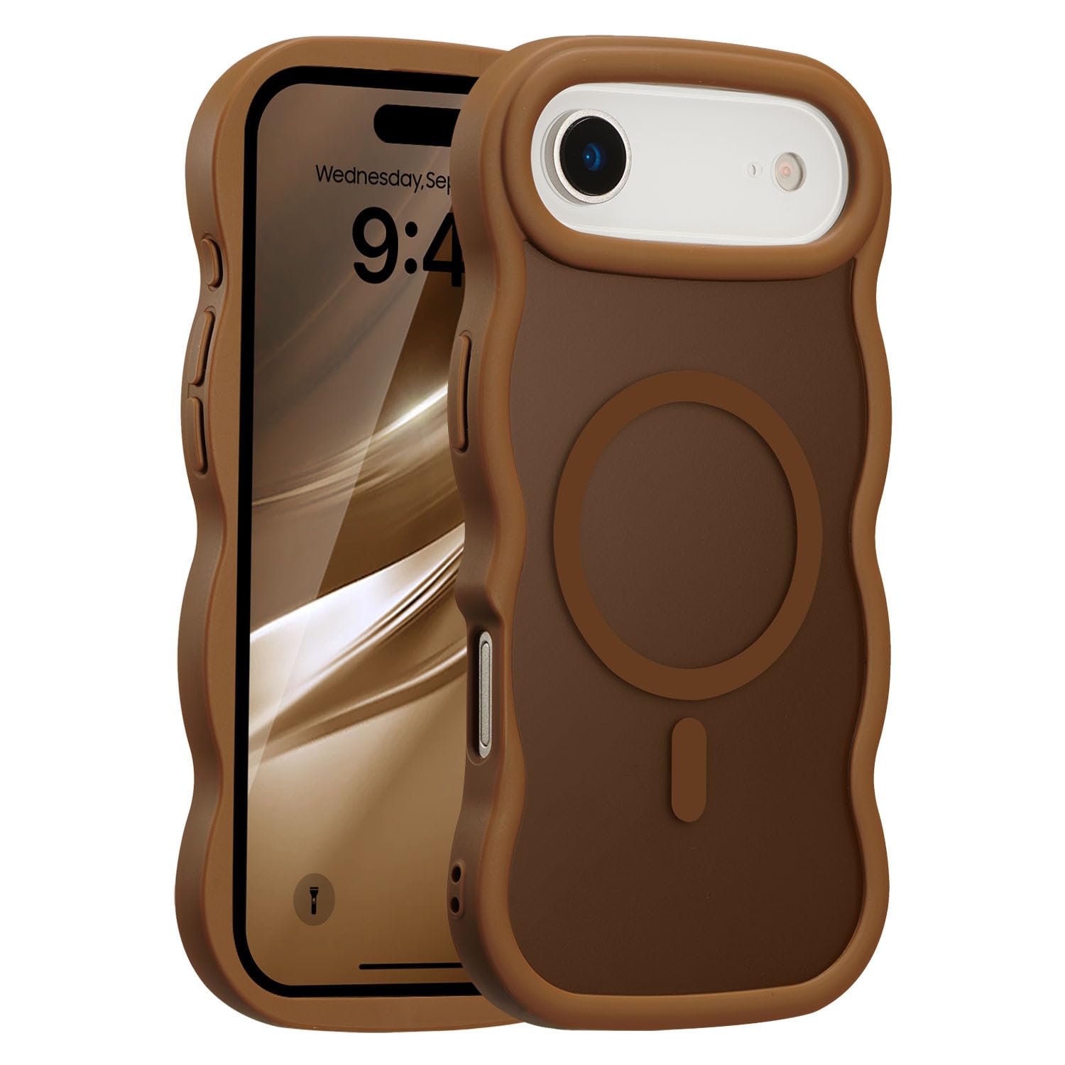 UEEBAI 対応 iPhone Air 用の ケース 透明 TPU ウェーブデザイン スマホケース クリア 可愛い 人気 おしゃれ ケース MagSafe対応 薄型 軽量 耐衝撃 波型 バンパー スマホケース - ゴールド