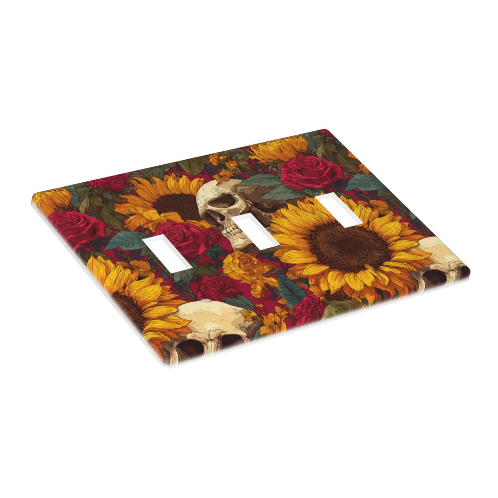 Sunflowers Roses Skull Light Switch Covers 3 Gang Triple Toggle