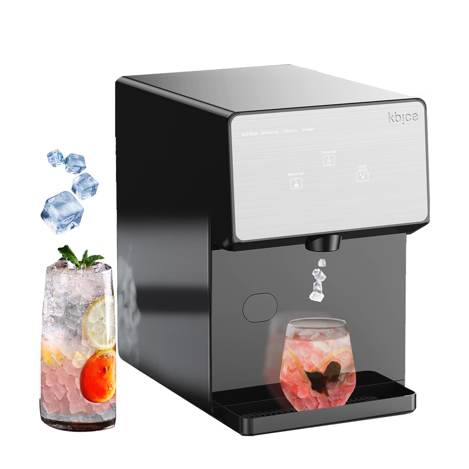 Máquina de hielo en pepitas para encimera VITLIFE con hielo suave masticable, 16 kg, 24 horas de funcionamiento, autolimpieza, dispensación automática, funcionamiento silencioso de 45 dB, para casa, oficina, bar, panel táctil LED sin BPA