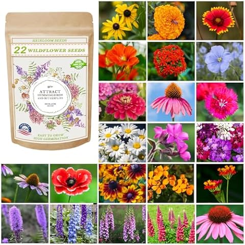 VGENKD 2.1OZ Wildflower Seeds 22 Varieties Perennial Flower Seed for Planting 30000+ Mix Wildflower Seeds Bulk (No Fillers) Butterfly Garden Seeds for Attracting Birds & Bees Cover