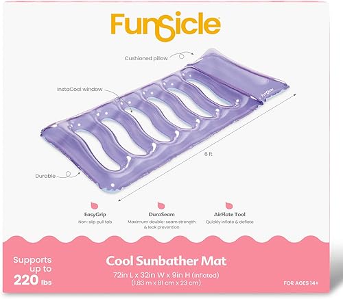 Miniatura 4 de Funsicle Alfombrilla inflable de 6 pies para tumbonas con reposacabezas cómodo