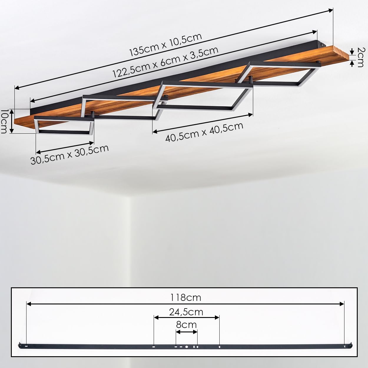 Plafoniera a LED HOFSTEIN Pompu, in metallo/legno/plastica in marrone scuro/nero/bianco, 56W, 7600 lumen, 3000 Kelvin, lampada moderna per camera da letto, sala da pranzo, soggiorno, cucina, corridoio