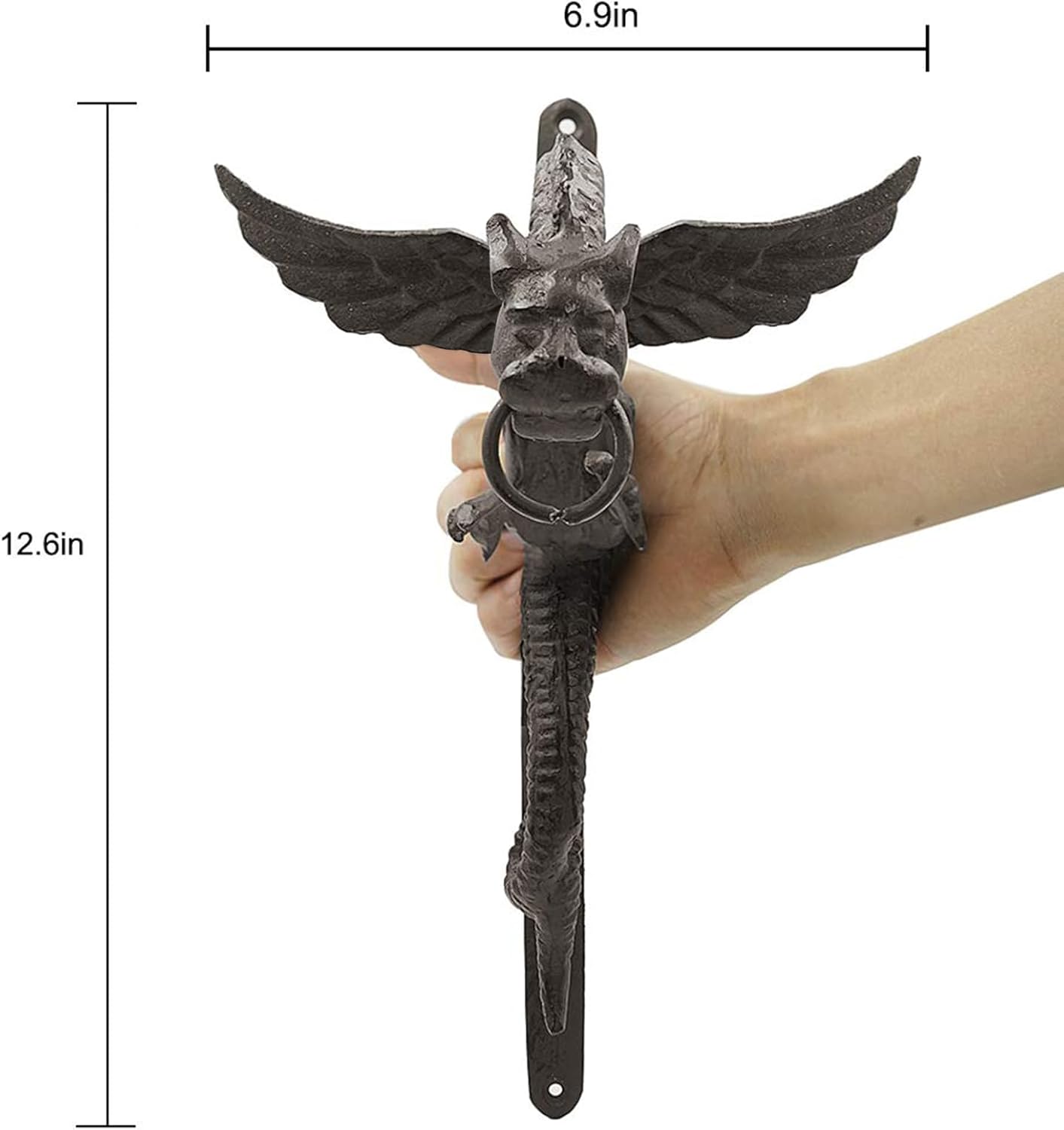 DreamsEden Dragon Door Knocker, Cast Iron Wall Hanging Medieval Sculpture Gothic Decor