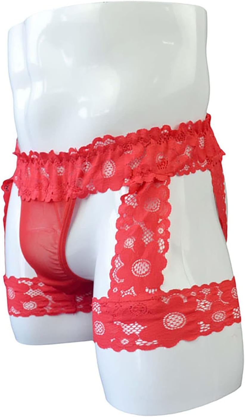 eywlwaar Men's Lace Lingerie Underwear Sexy Sissy Thongs Panties Boxer briefs - Image 3